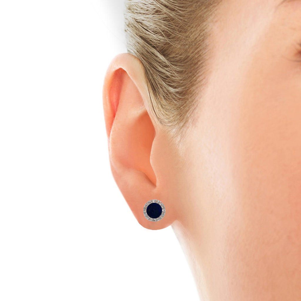 14k gold halo diamond lapis stud earrings 553140LP