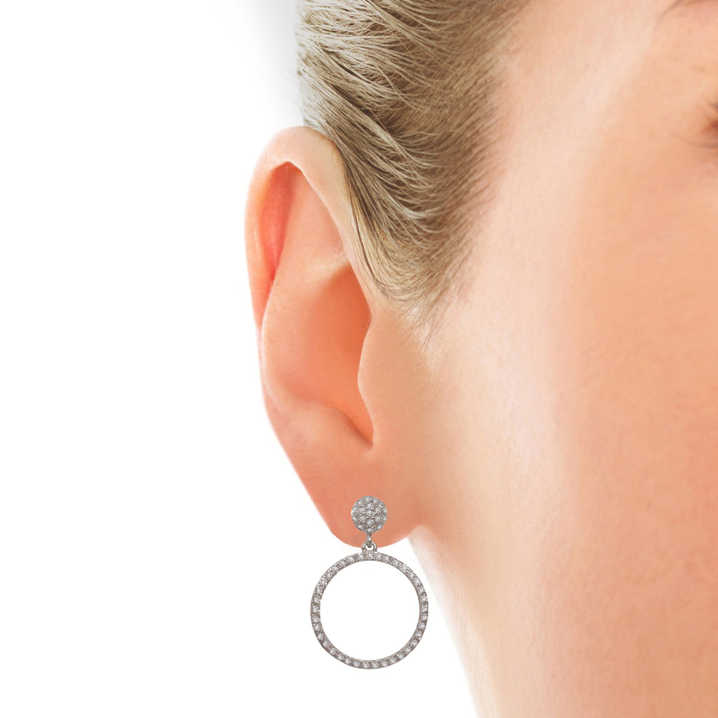 14k gold open circle pave diamond dangle stud earrings AJE1173