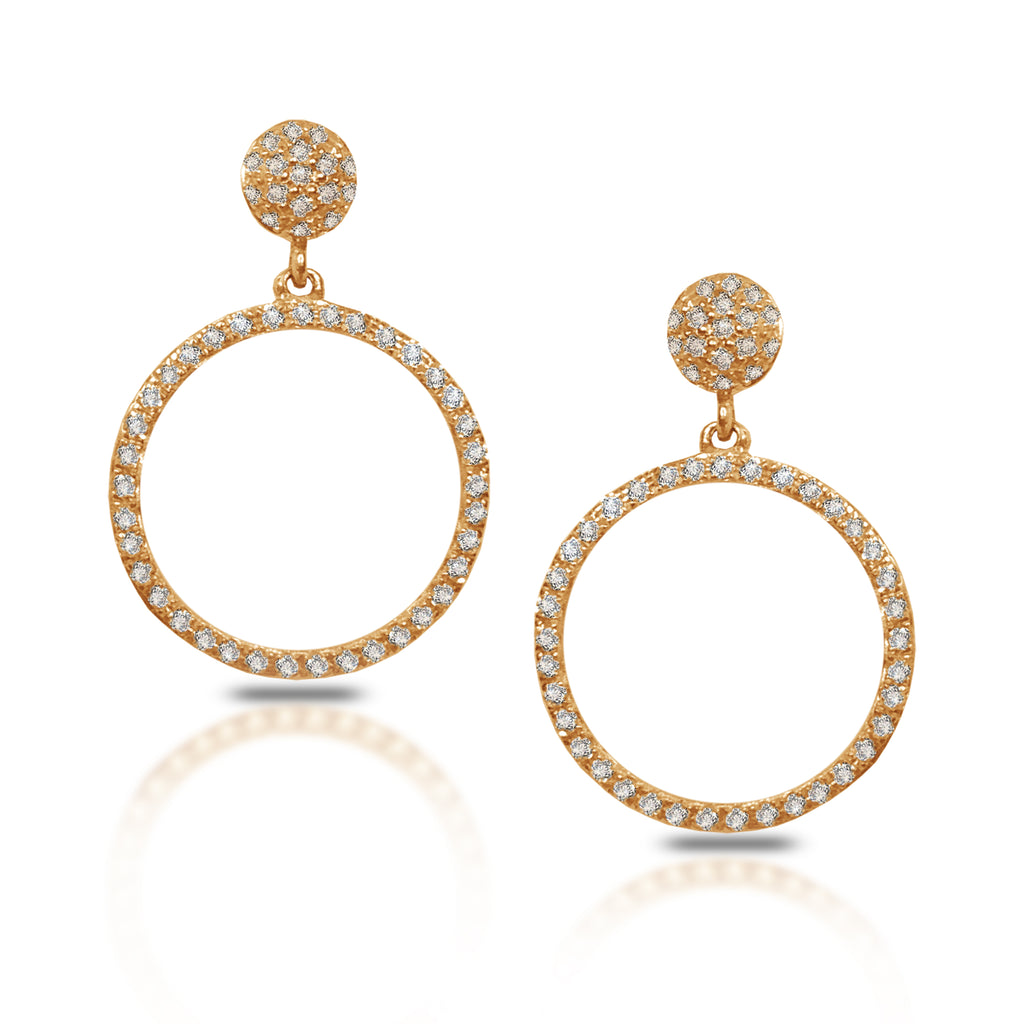 14k gold open circle pave diamond dangle stud earrings AJE1173