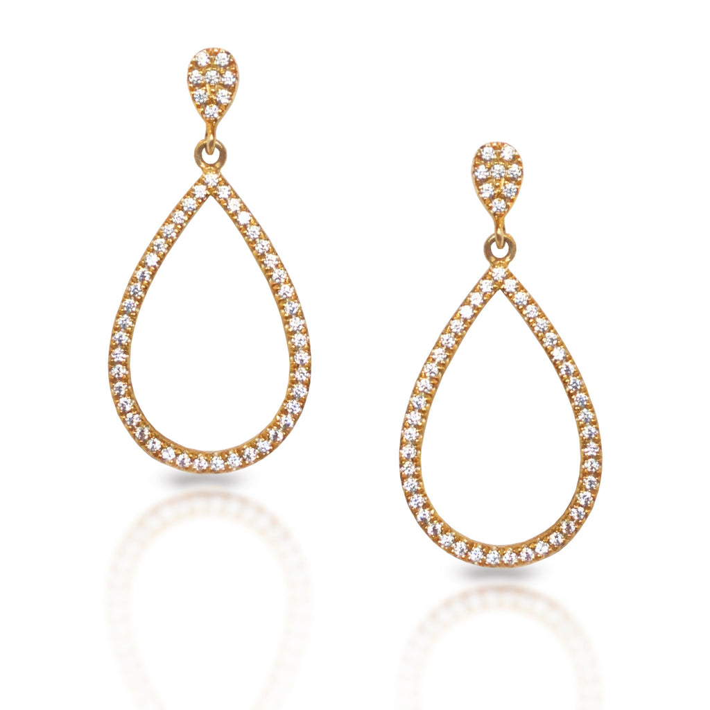 14K Gold Open Teardrop Diamond Dangle Earrings AJE1174