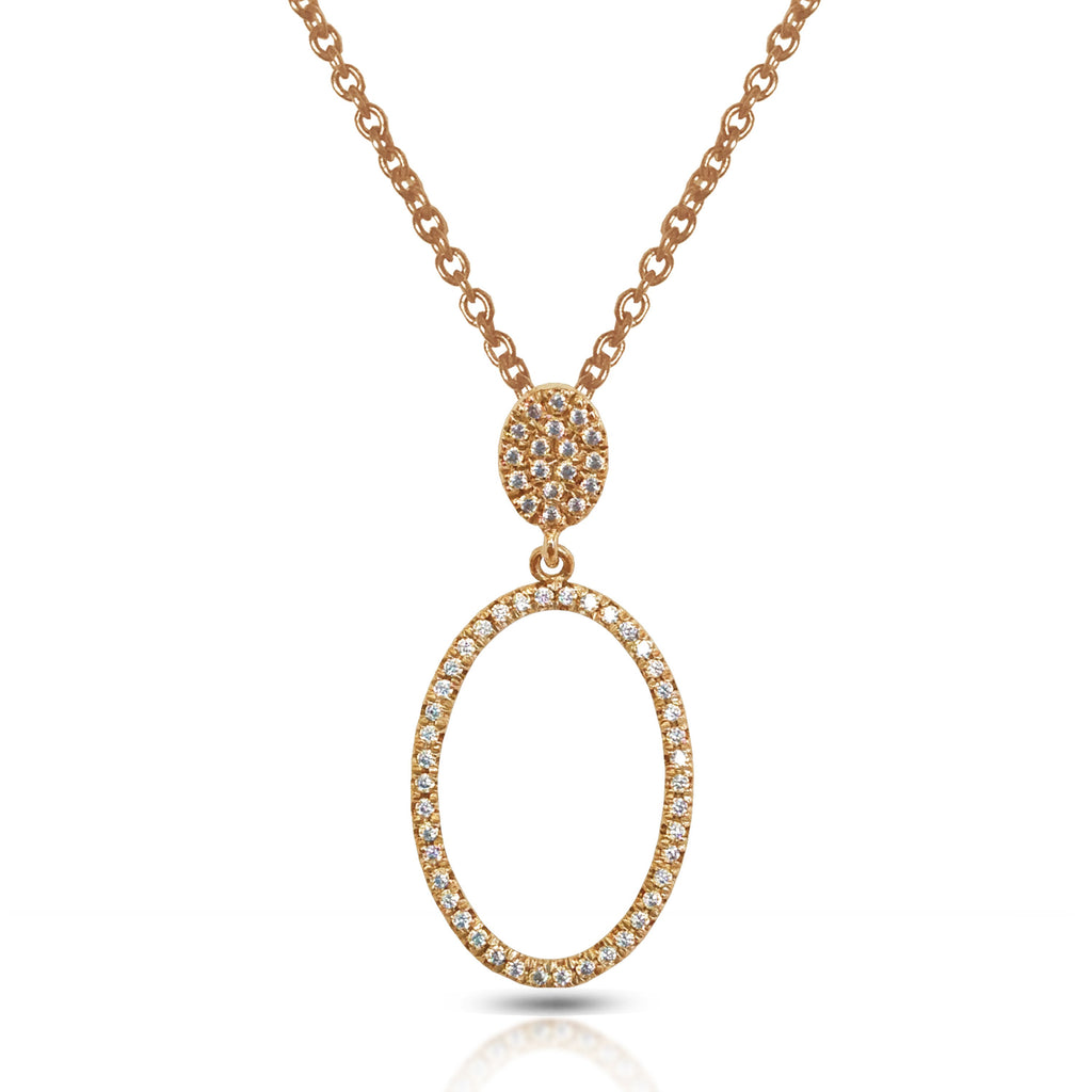 14K Open Oval Pave Diamond Pendant AJP1214