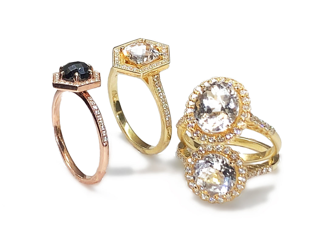 14k gold hexagon hematite engagement ring MR31593E