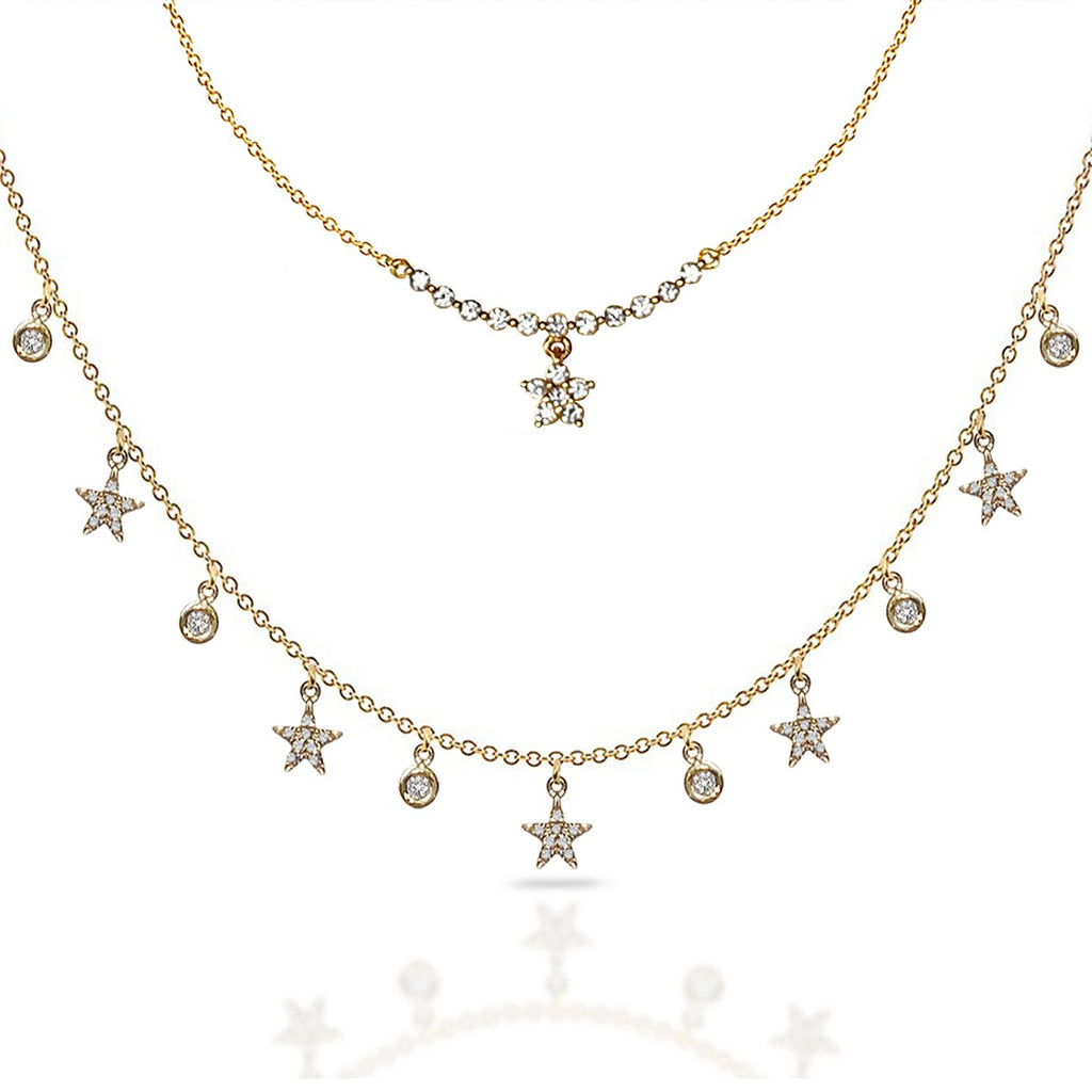 14k Gold diamond dew drop and star necklace MN3003