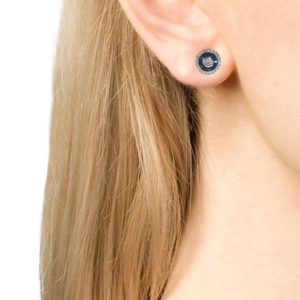 14K Round Diamond & Sapphire Stud Earrings E4308S