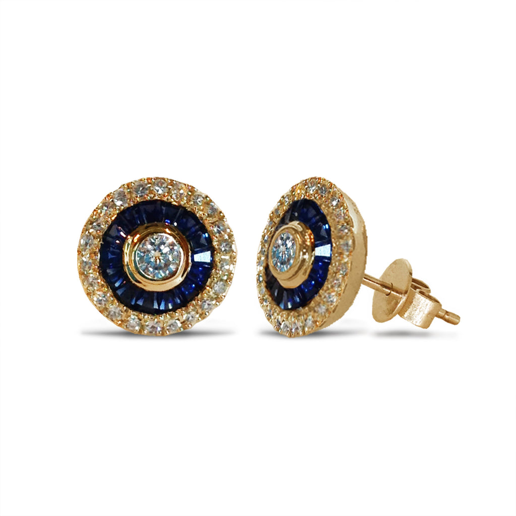 14K Round Diamond & Sapphire Stud Earrings E4308S