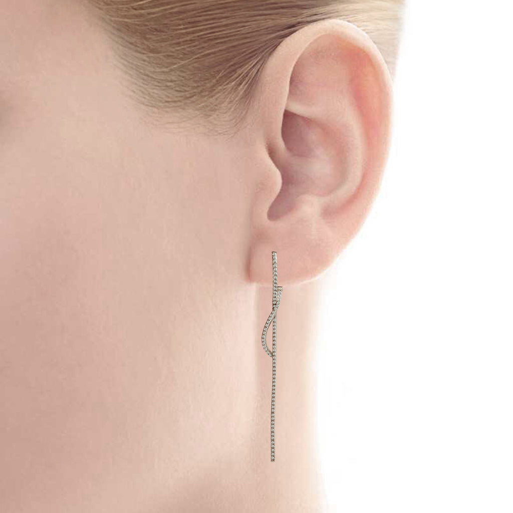 14k gold diamond pave bar fashion drop earrings E662