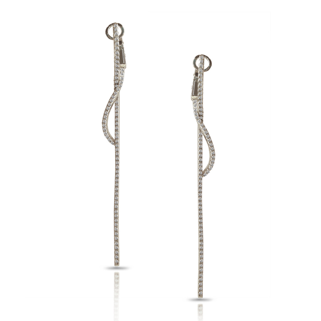 14k gold diamond pave bar fashion drop earrings E662