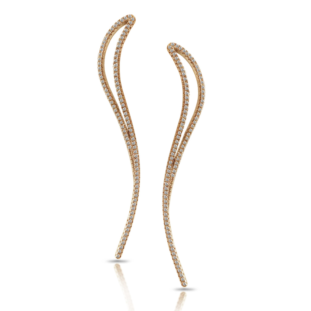 14k gold long diamond curvy fashion drop earrings E680