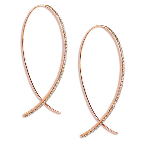 14k gold half hoop diamond wire earrings E694