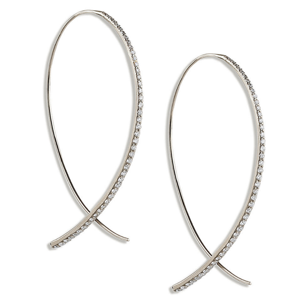 14k gold hoop diamond wire earrings E693