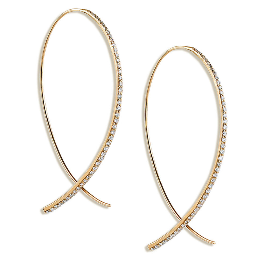 14k gold hoop diamond wire earrings E693