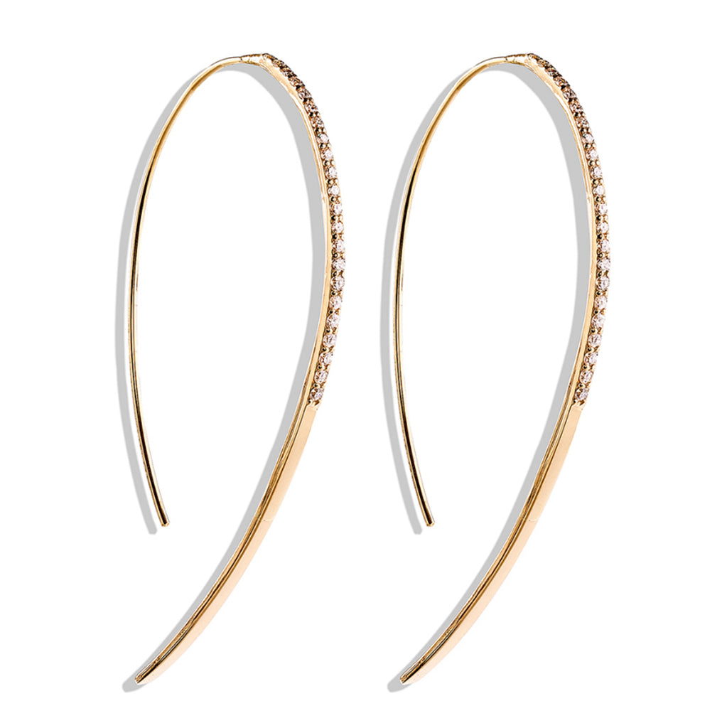 14k gold half hoop diamond wire earrings E694