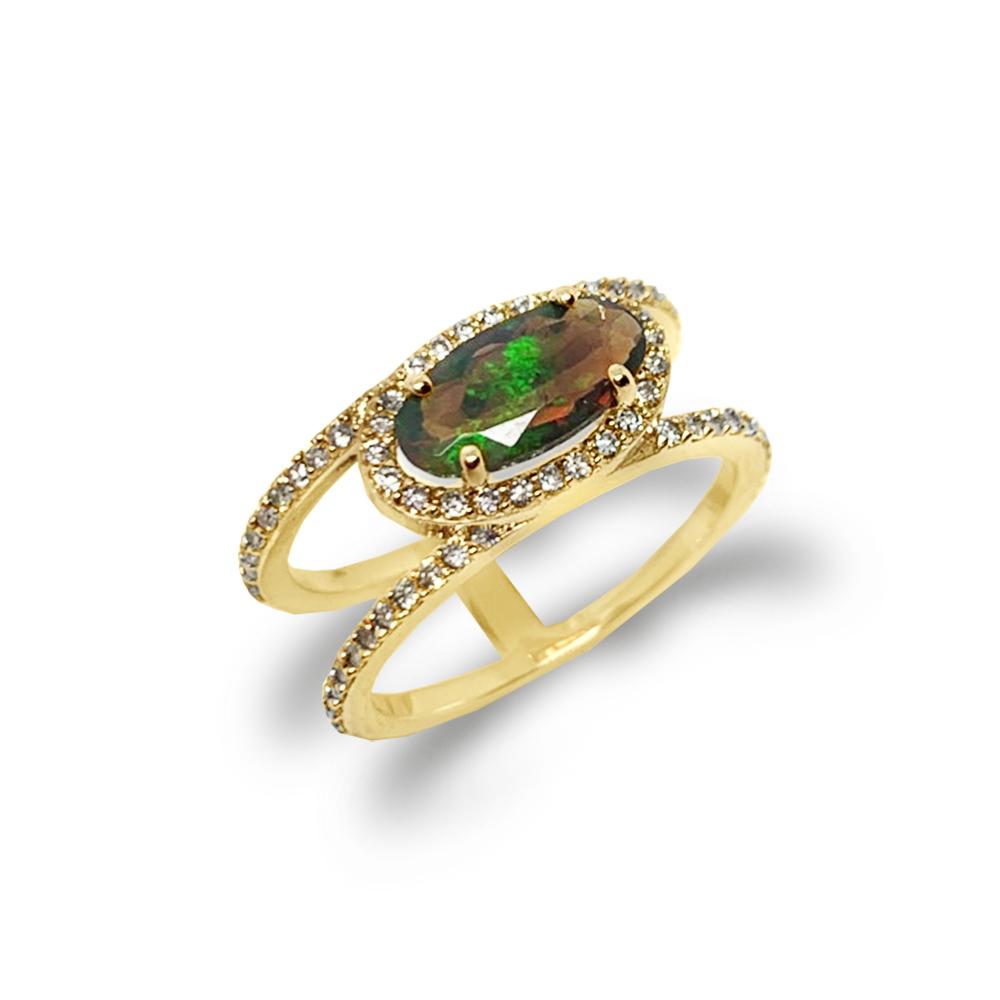 14k gold split band halo oval opal engagement ring FR293