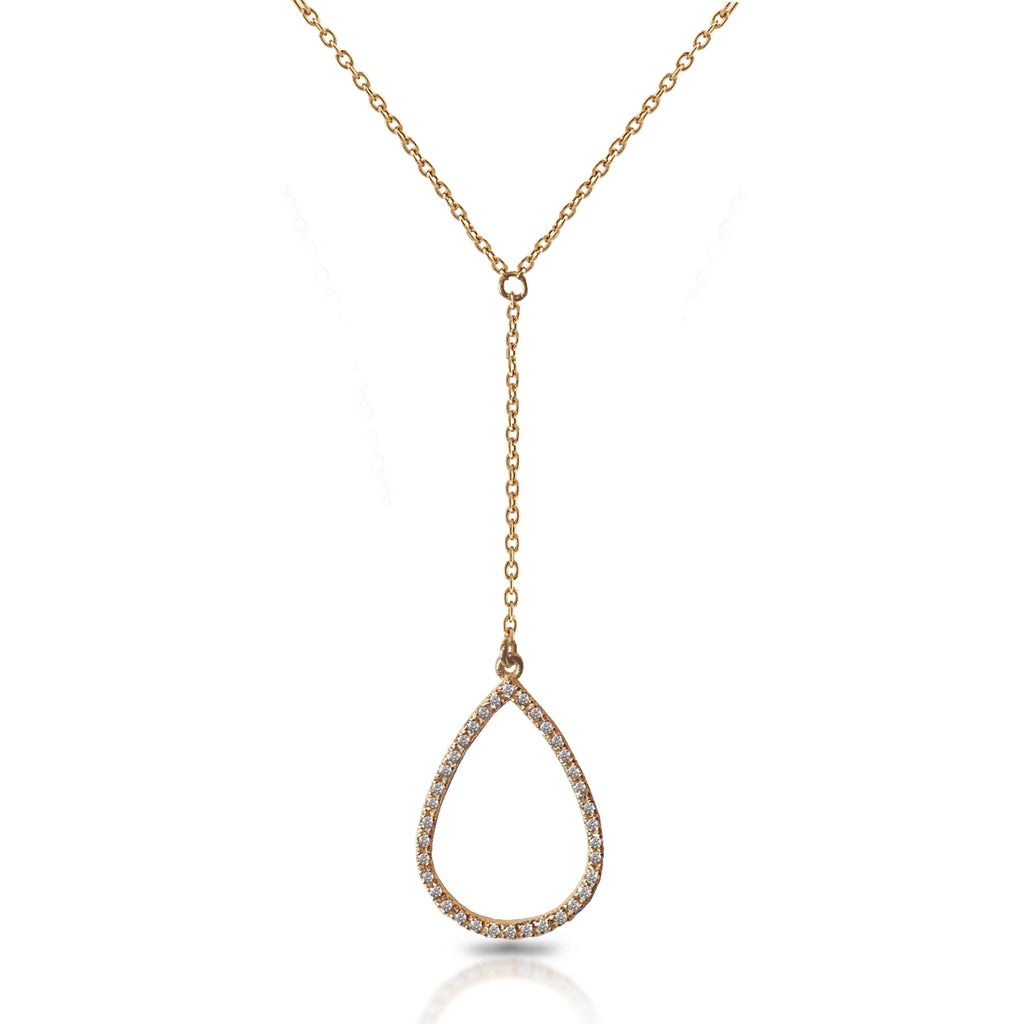 14K Gold Open Drop Diamond Lariat " Y " Necklace LAR04A