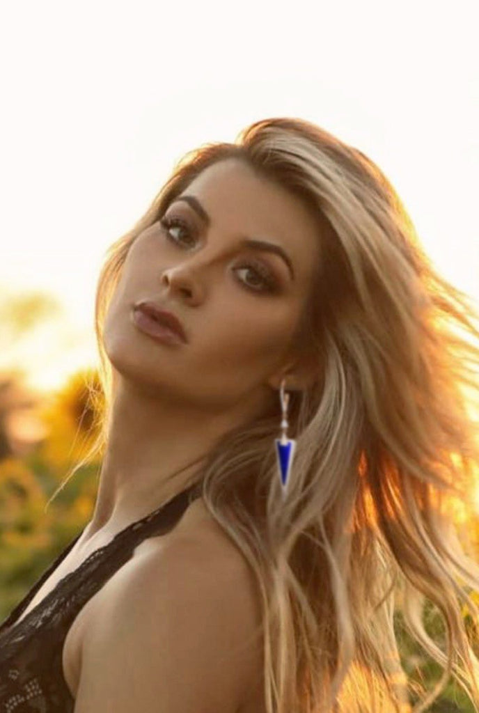 14k Gold Art Deco Lapis & Diamond Dangle Hoop Earrings ME24363