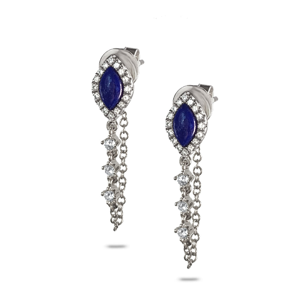 14k Marquise Lapis and Diamond Chain Earrings ME00005