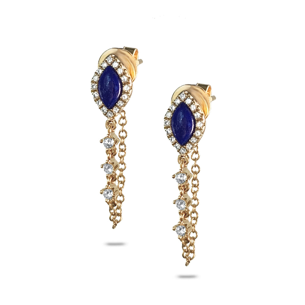 14k Marquise Lapis and Diamond Chain Earrings ME00005