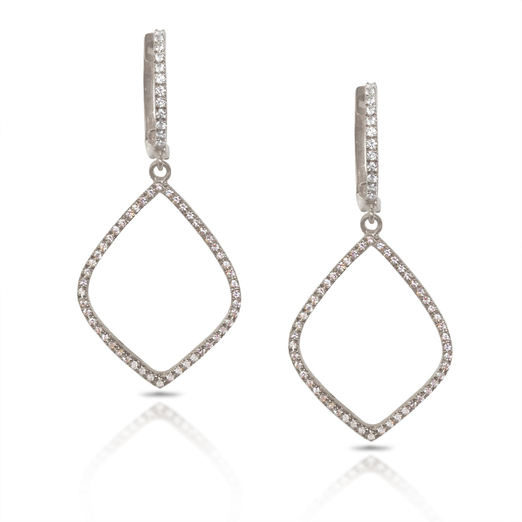 14k gold diamond shape pave diamond dangle hoop earrings ME13265