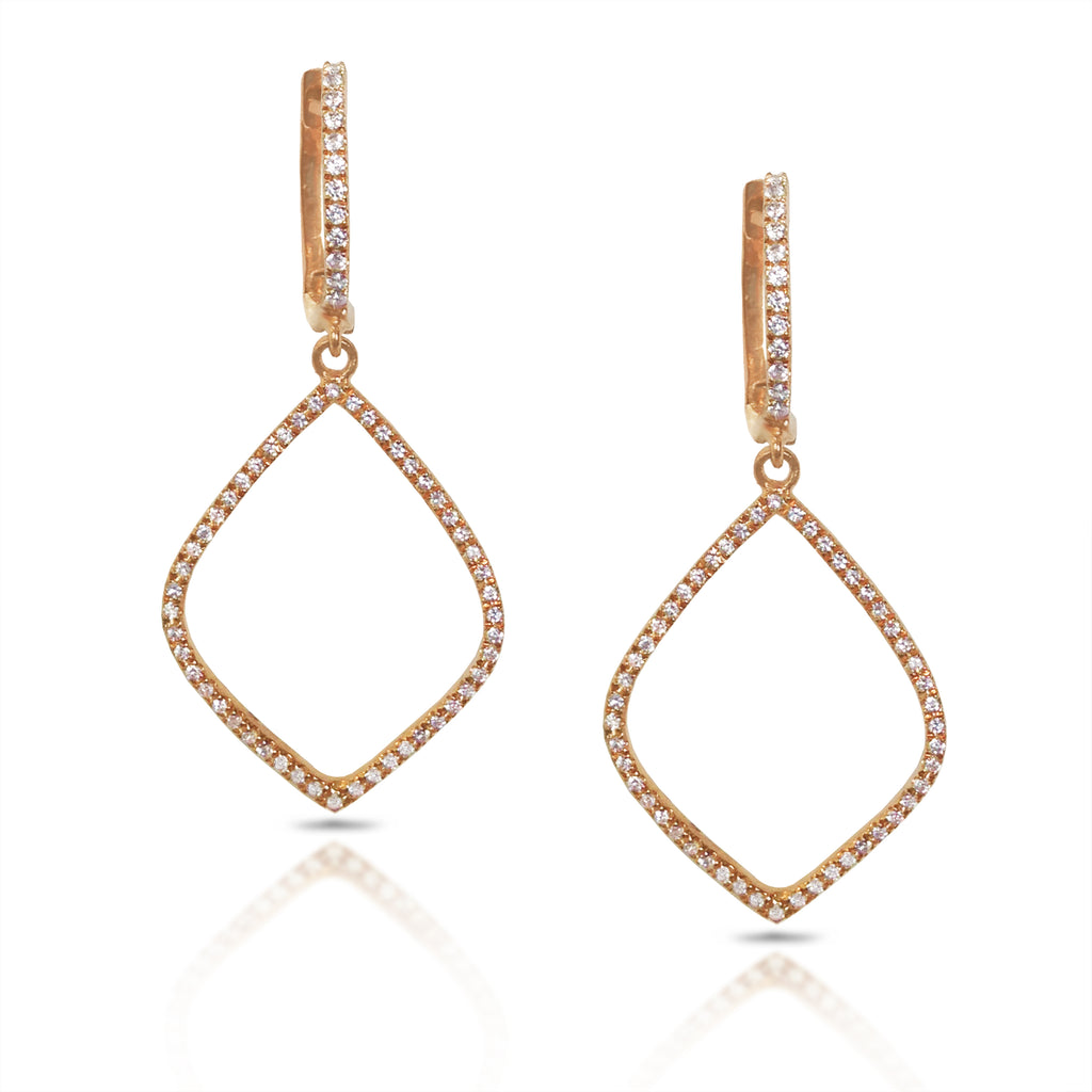 14k gold diamond shape pave diamond dangle hoop earrings ME13265