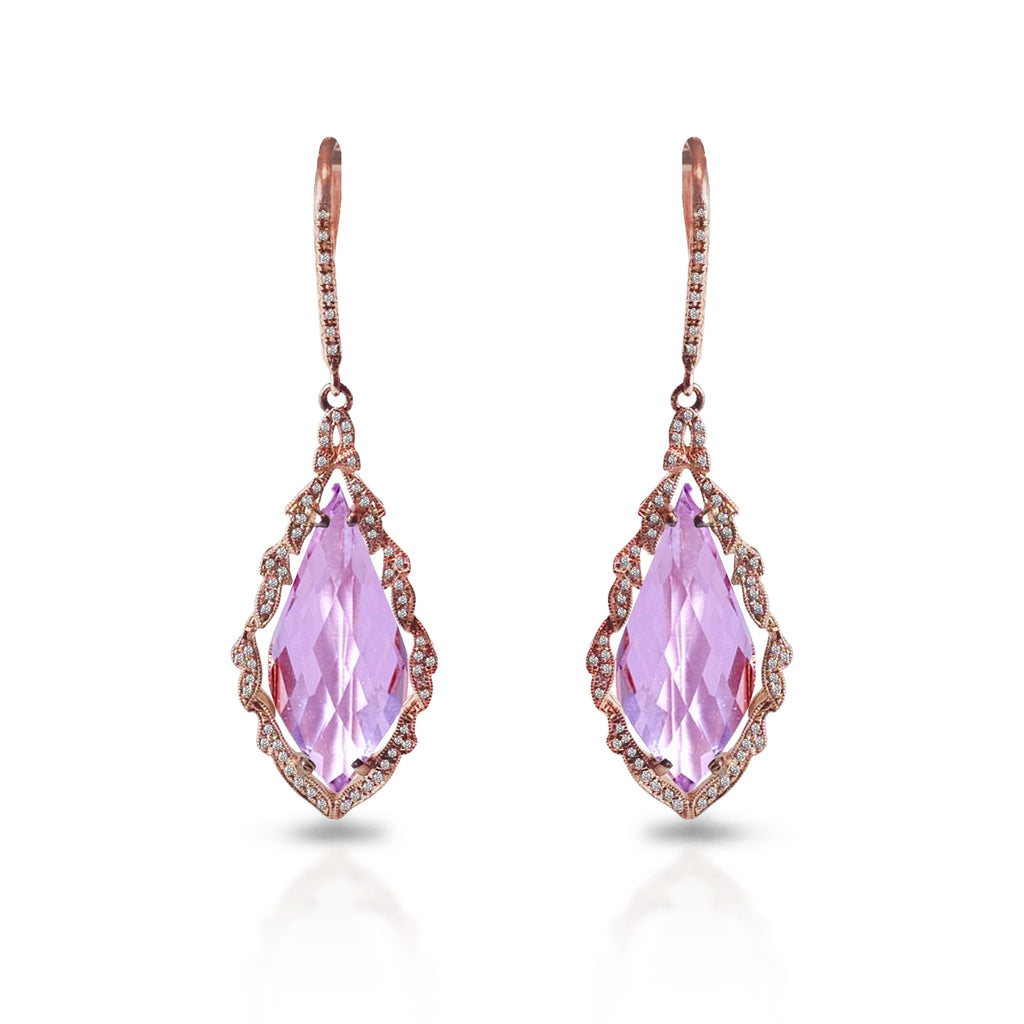 14K Pink Amethyst & Diamond Ornate Earrings ME1331AM
