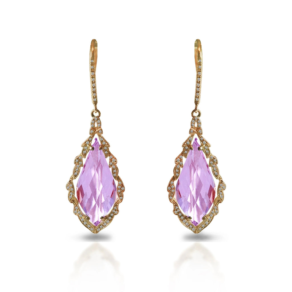 14K Pink Amethyst & Diamond Ornate Earrings ME1331AM