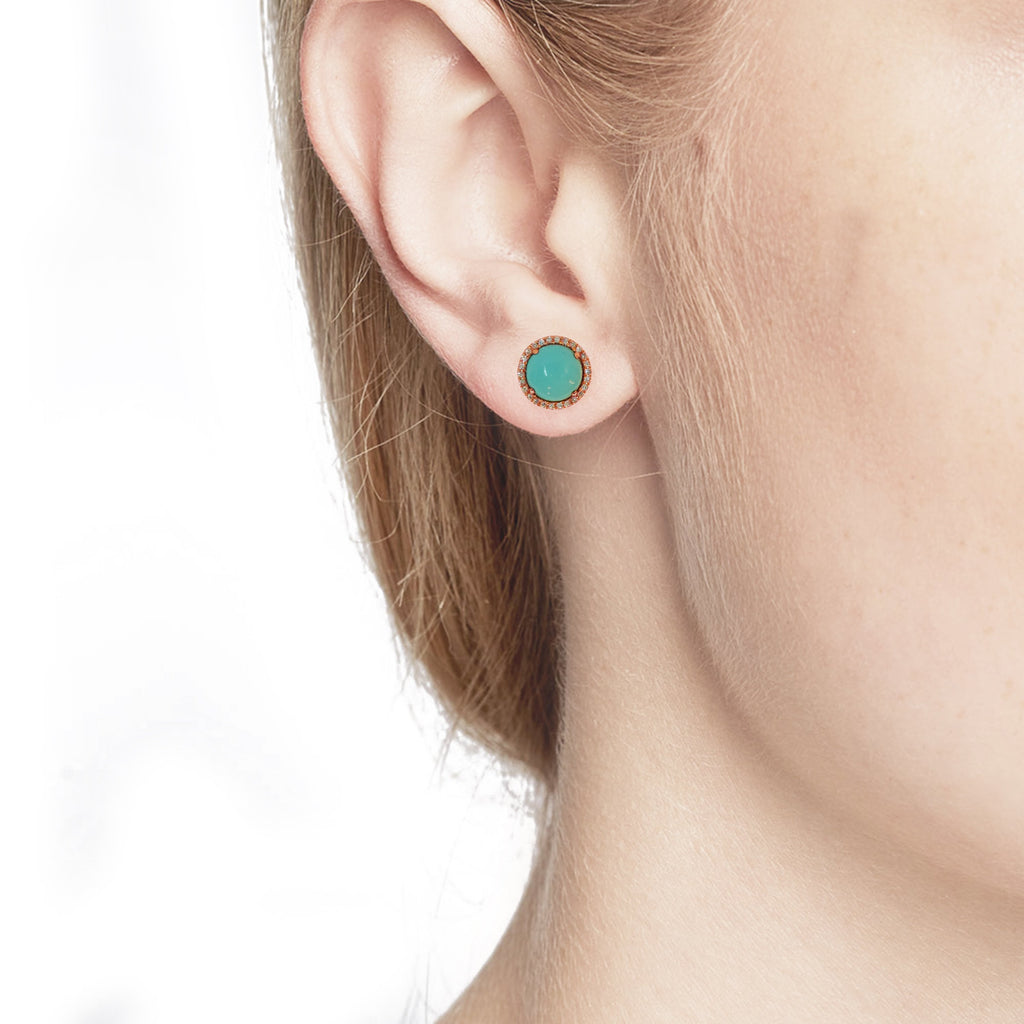 14K Halo Turquoise Diamond Stud Earring ME1974