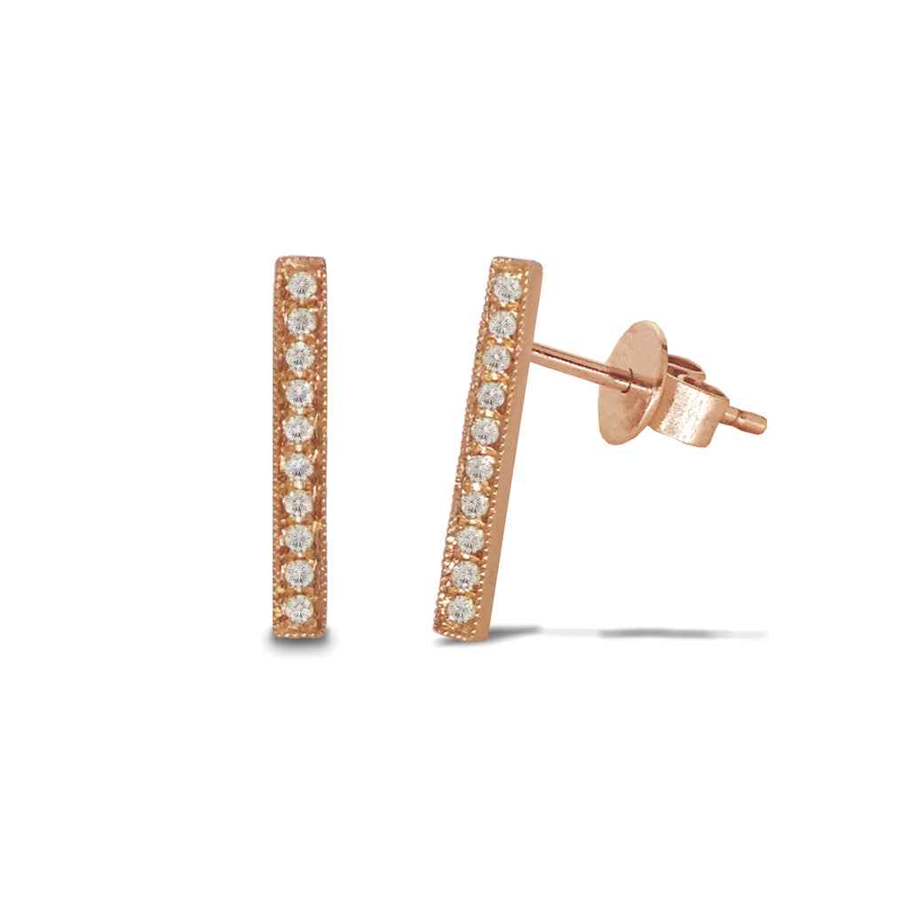 14k gold pave diamond bar stud earrings ME2157