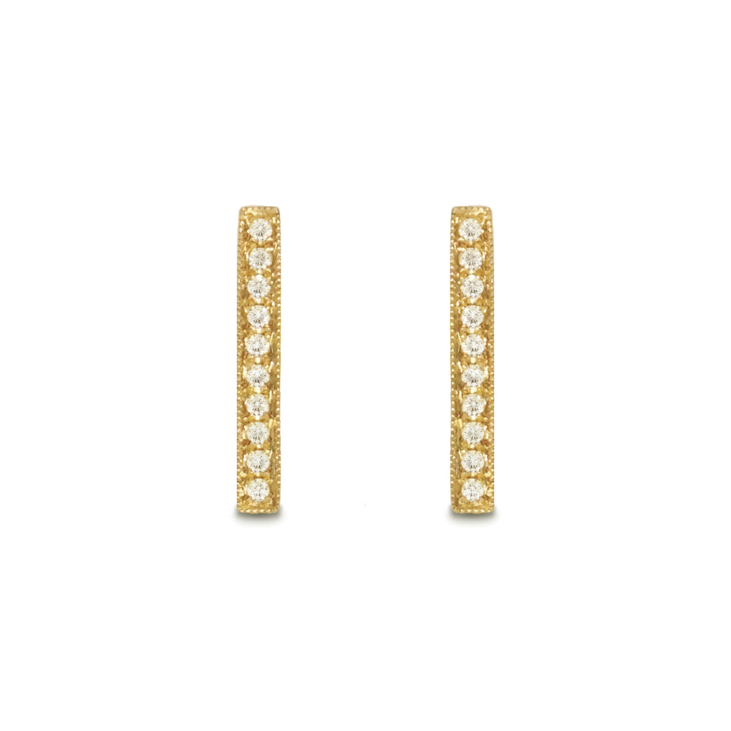 14k gold pave diamond bar stud earrings ME2157