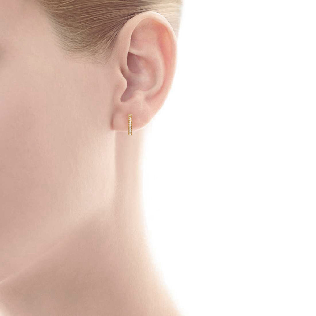 14k gold pave diamond bar stud earrings ME2157