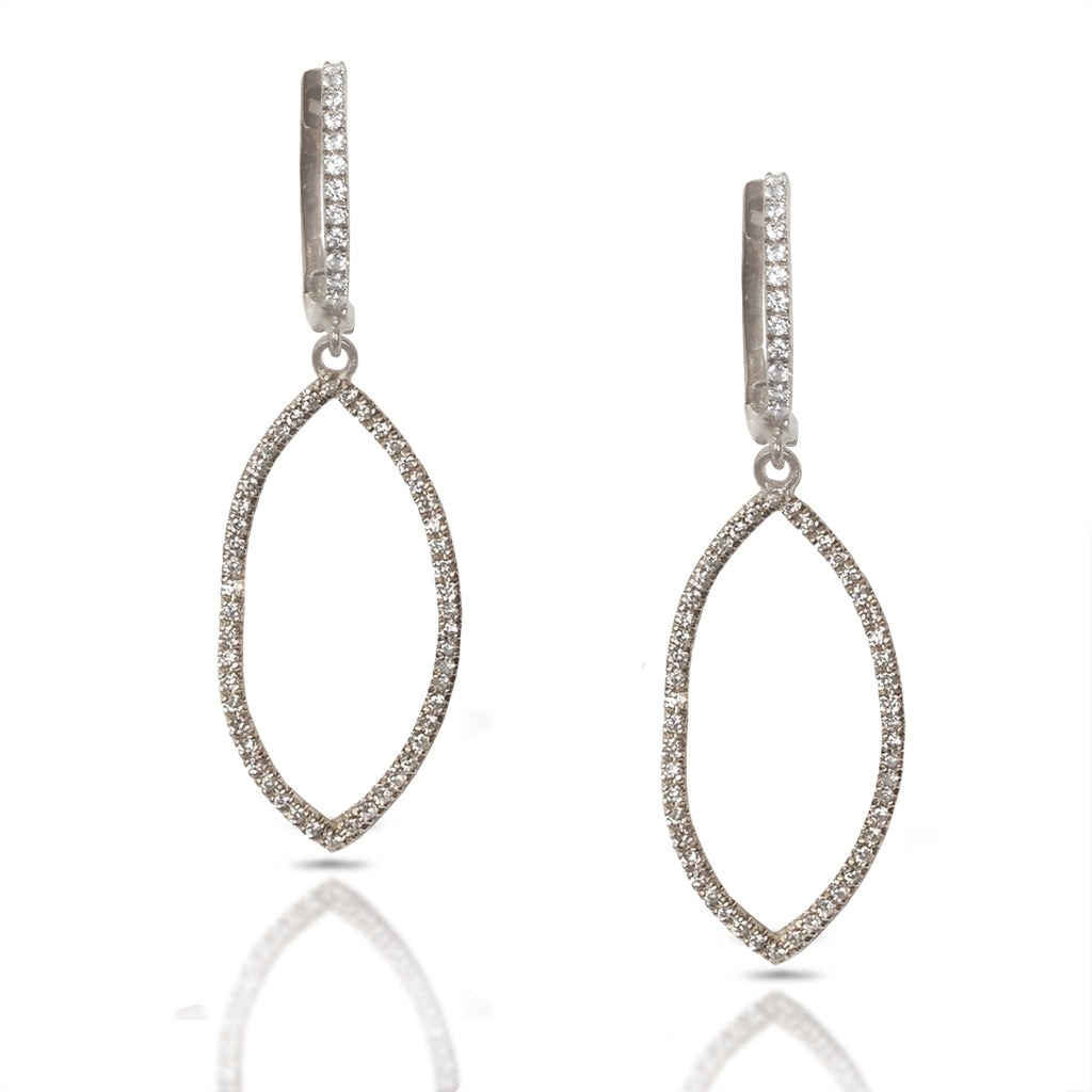 14k gold diamond pave leaf dangle hoop earrings ME21642