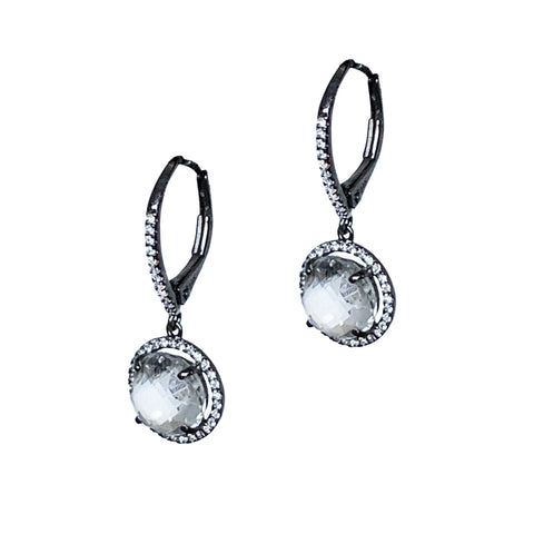 14k gold oval hematite & diamond hoop dangle earrings ME26205