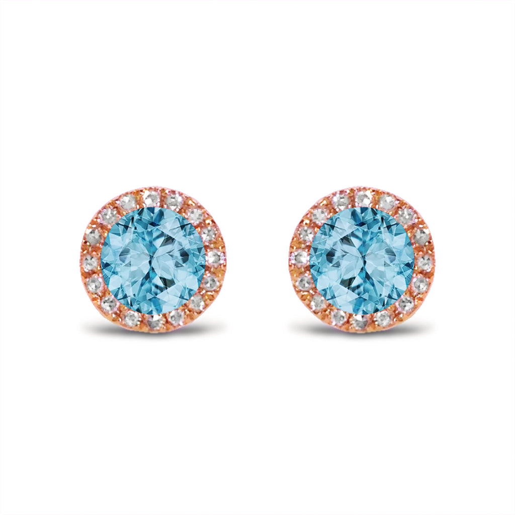 14K Gold Diamond Halo Blue Topaz Stud Earring ME22501BT