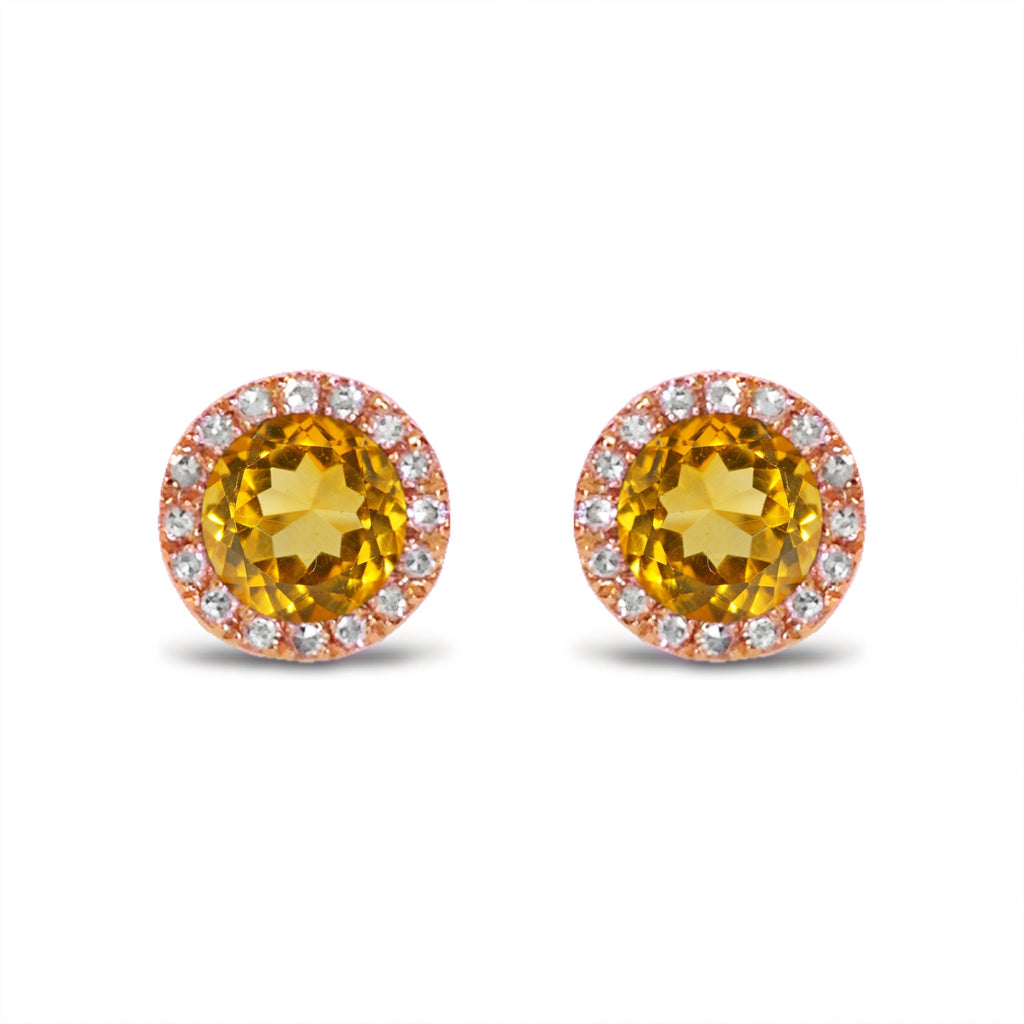 14K Gold Diamond Halo Citrine Stud Earring ME22501CT