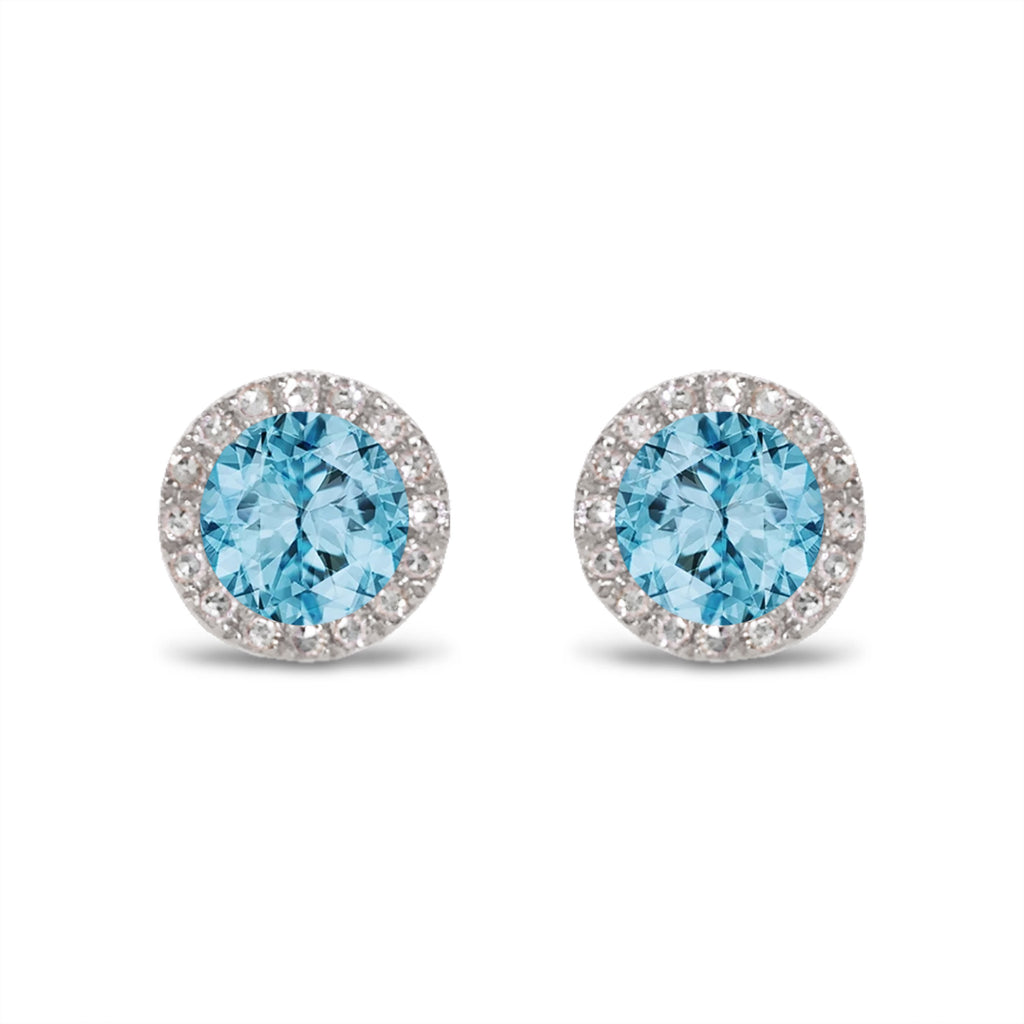 14K Gold Diamond Halo Blue Topaz Stud Earring ME22501BT