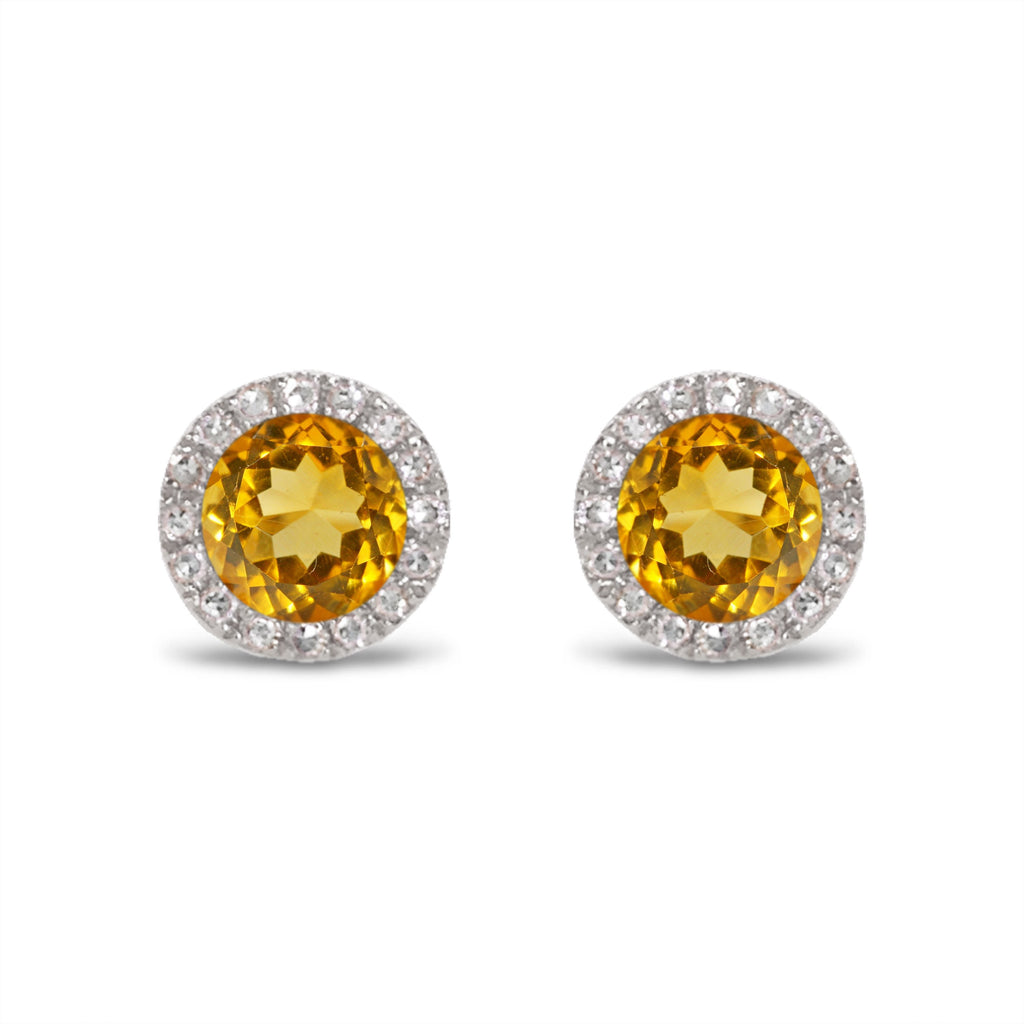 14K Gold Diamond Halo Citrine Stud Earring ME22501CT