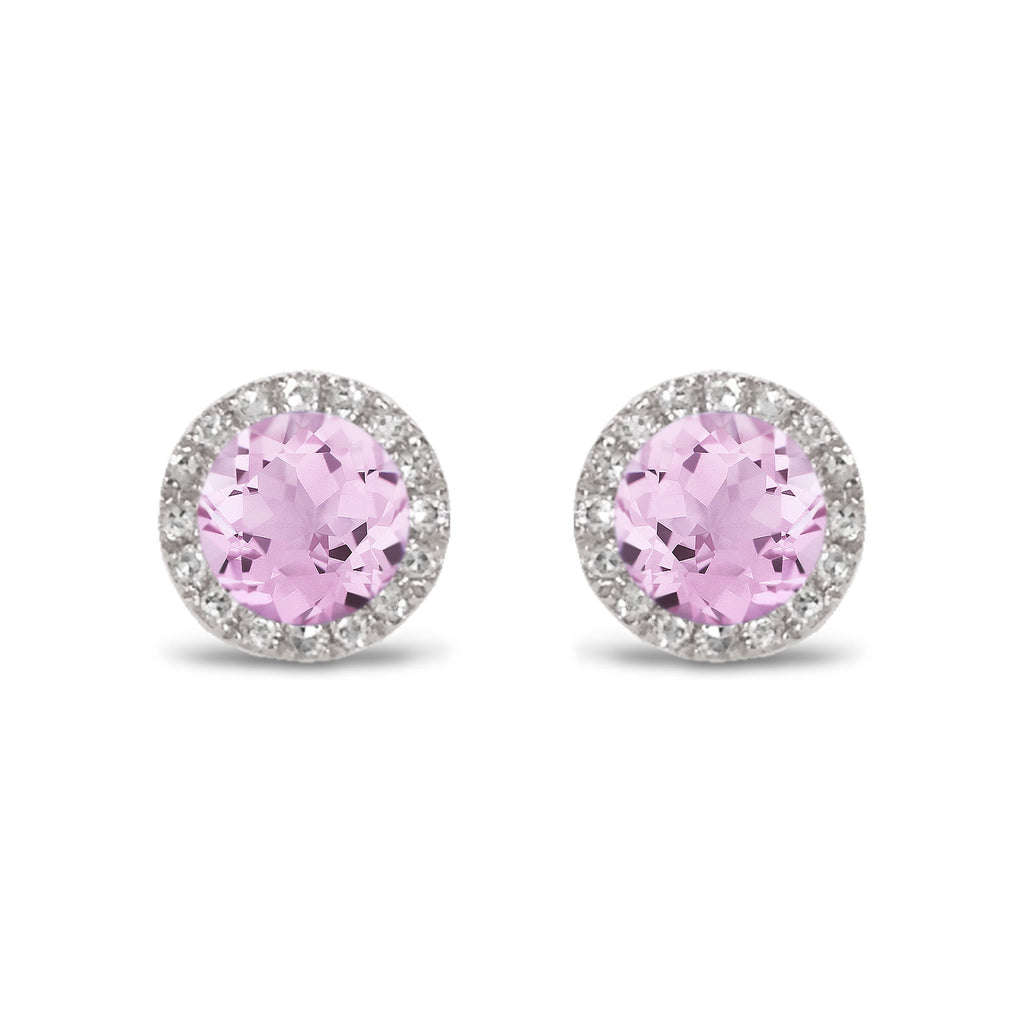 14K Gold Diamond Halo Pink Amethyst Stud Earring ME22501AM