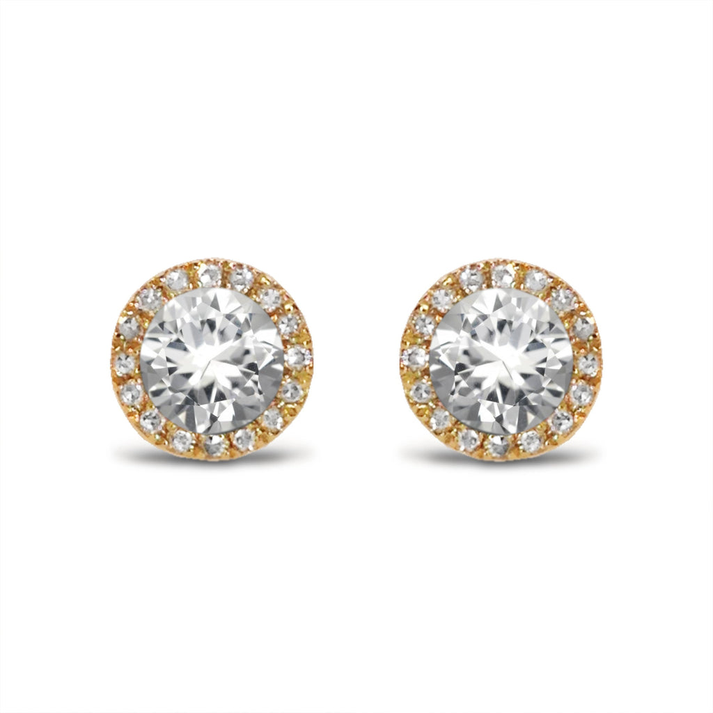 14K Gold Diamond Halo White Topaz Stud Earring ME22501AM