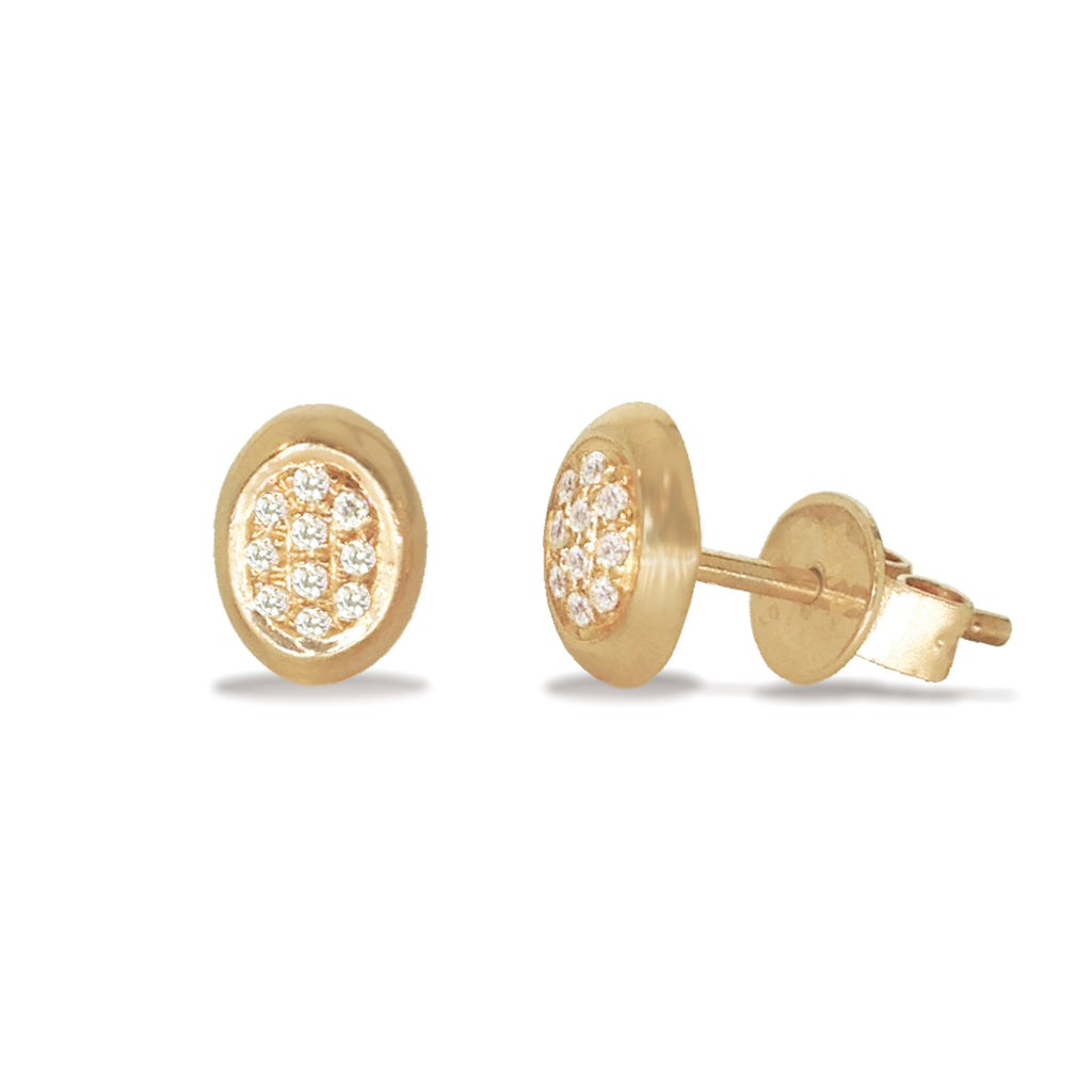 14k gold oval diamond disc stud earrings ME22814