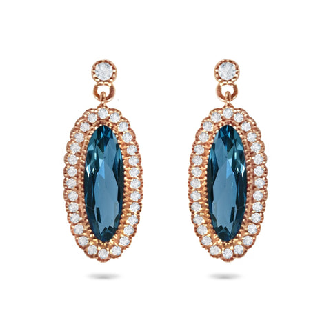 14k Oval London Blue Topaz & Diamond Earrings ME2286