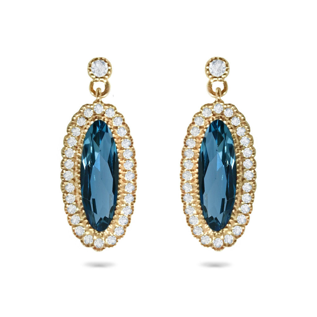 14k gold oval london blue topaz diamond stud earrings ME2314