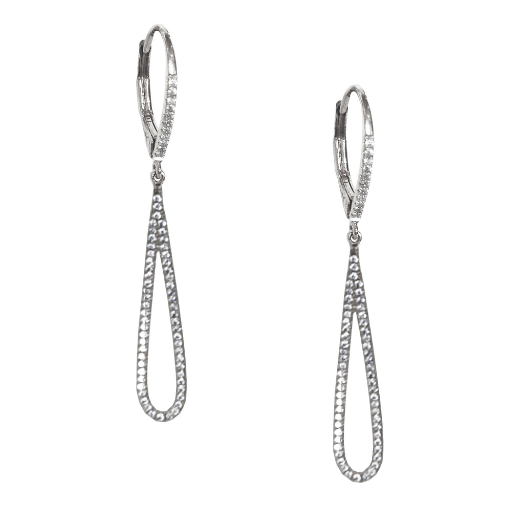 14k Gold Elongated Pave Diamond Hoop Dangle Earrings ME23724