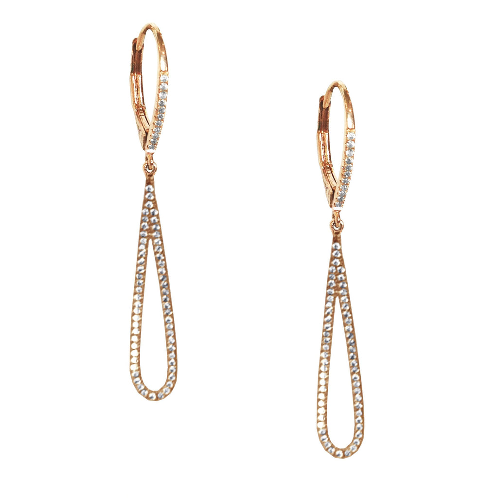 14k Gold Elongated Pave Diamond Hoop Dangle Earrings ME23724