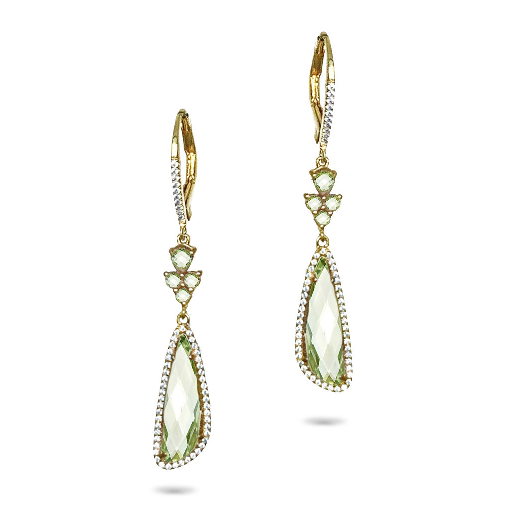 14k Trapezoid Pink Amethyst Diamond Dangle Earrings ME23745