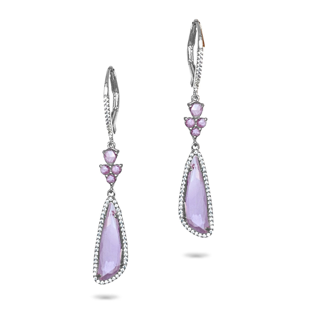 14k Trapezoid Pink Amethyst Diamond Dangle Earrings ME23745