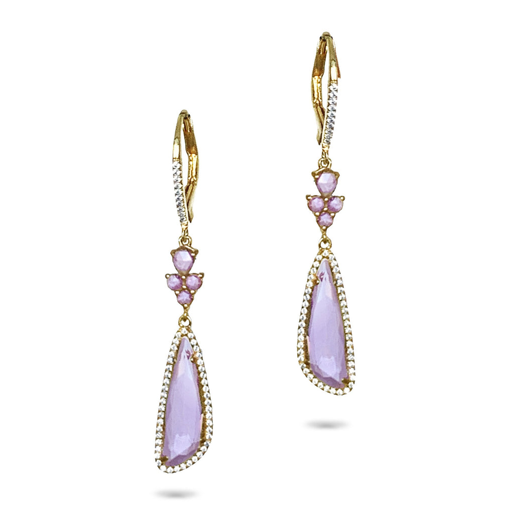 14k Trapezoid Pink Amethyst Diamond Dangle Earrings ME23745