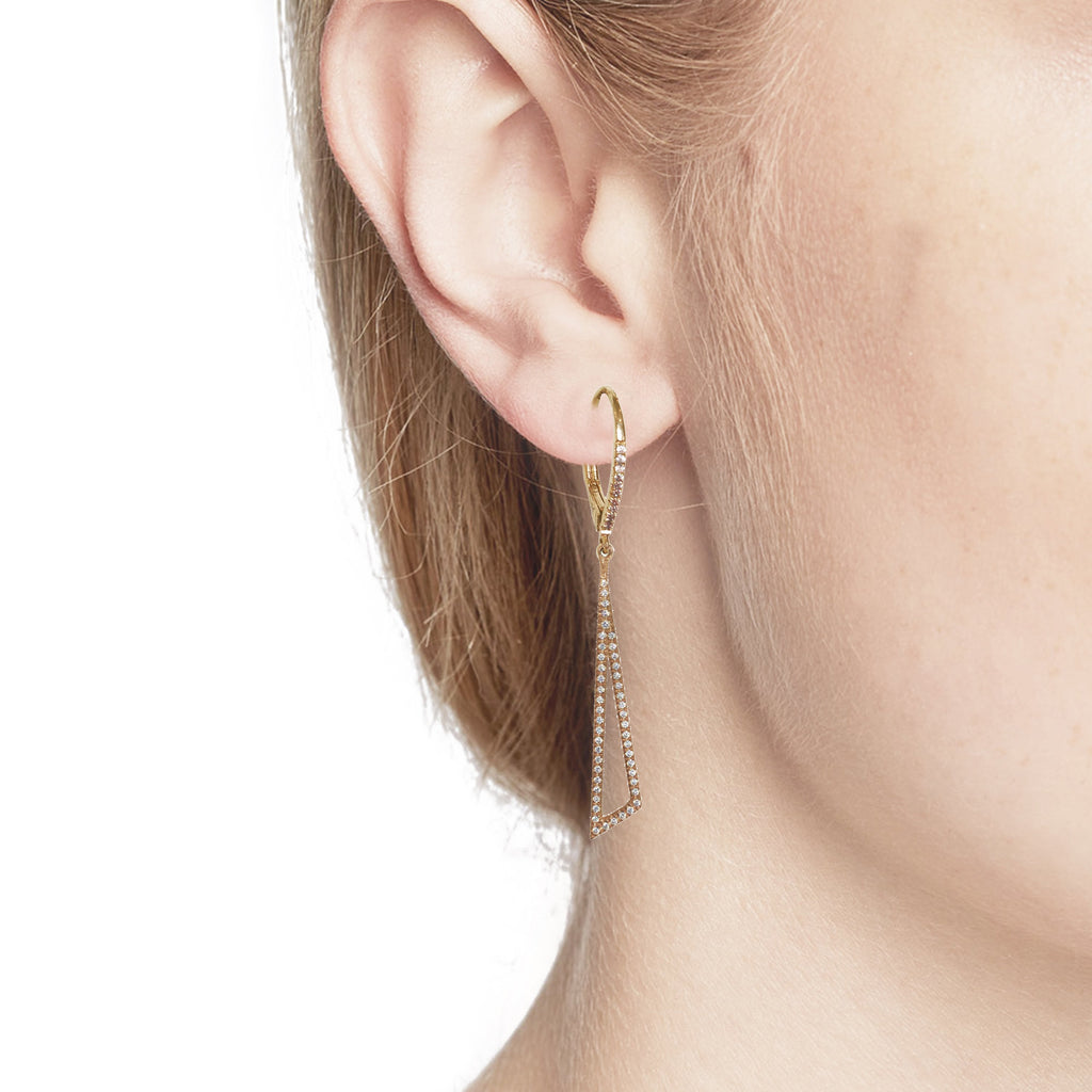 14K Offset Triangle Diamond Dangle Hoop Earrings ME23779