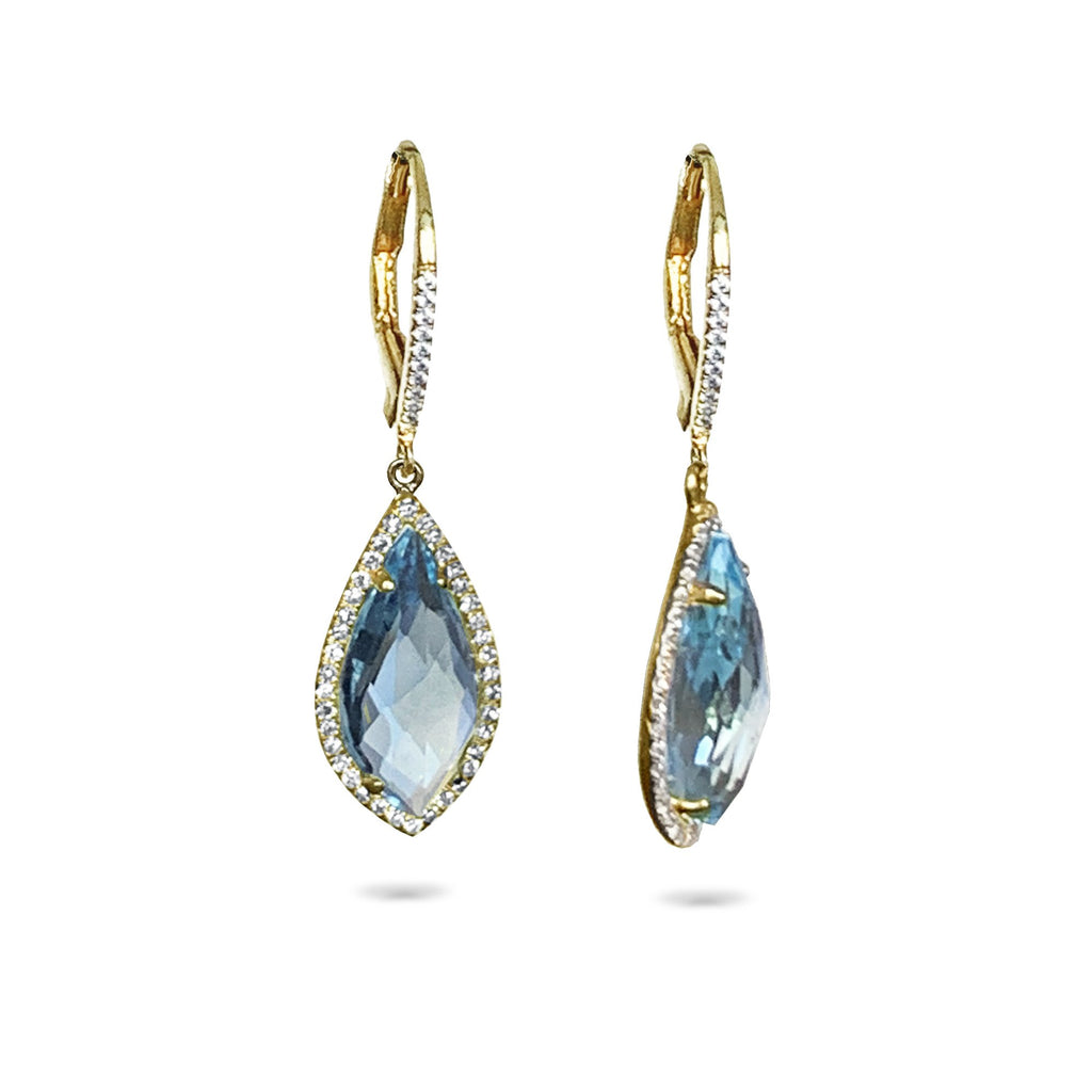 14k Vintage Halo Kite Blue Topaz Diamond Earrings ME23799