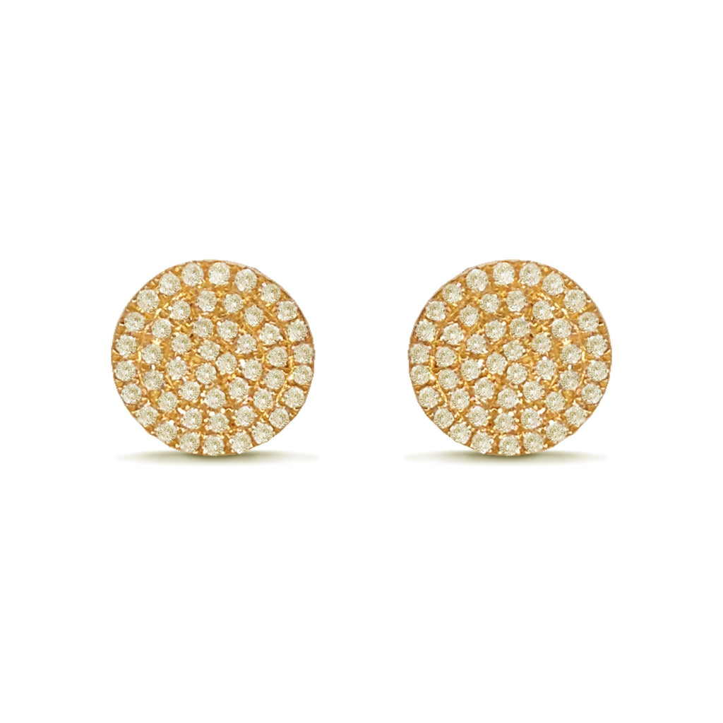 14K Gold Round Pave Diamond Disc Stud Earrings ME24091