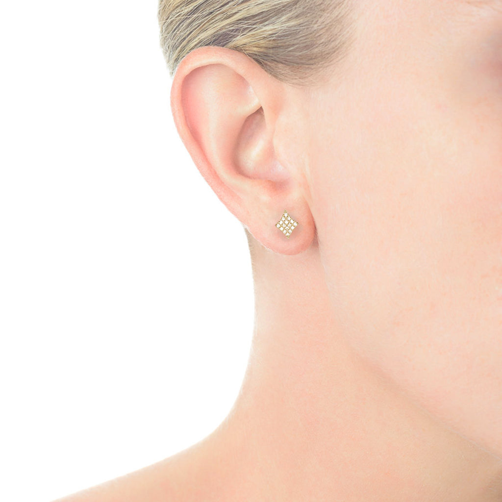 14k gold diamond shape pave diamond stud earrings ME24643