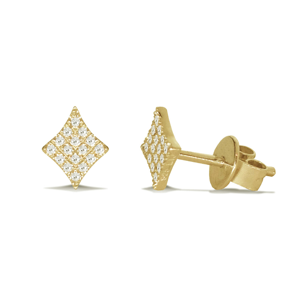 14K Gold Kite Shape Pave Disc Diamond Stud Earrings ME24322